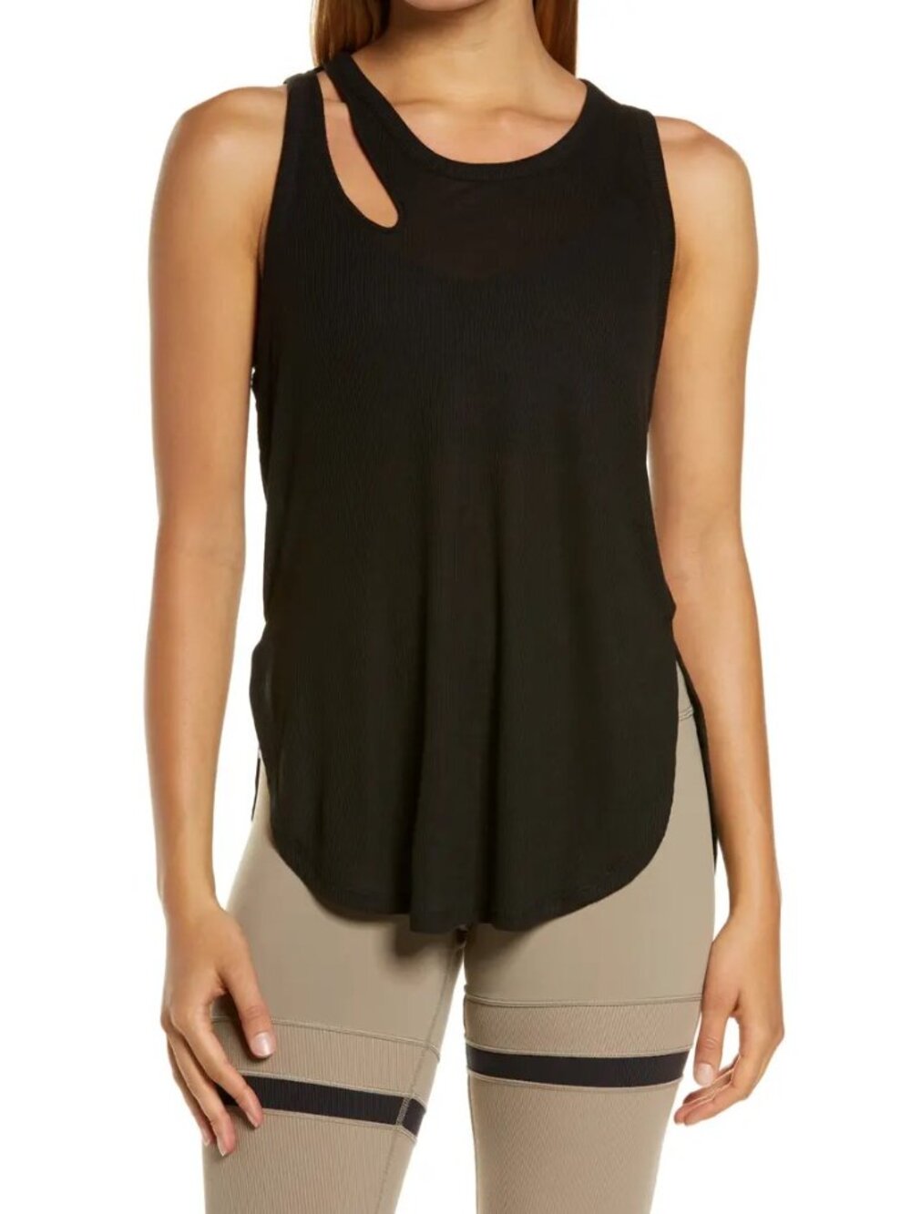 ALO Yoga Peak Ribbed Cutout Tank - M Black